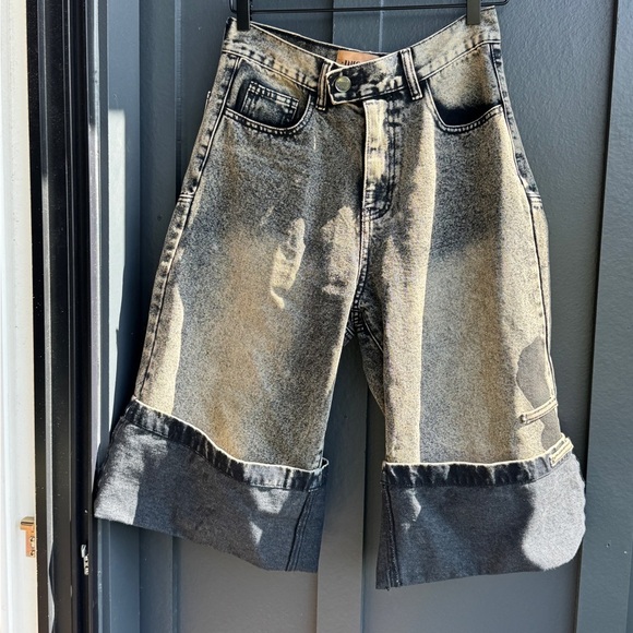 Unisex Machete Baggy Denim Shorts distressed wide-leg cuffed denim jeans size S - Picture 4 of 10